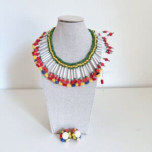 VINTAGE MIRIAM HASKELL MATCHSTICK BEADED NECKLACE NECKLACE EARRING SET *READ*